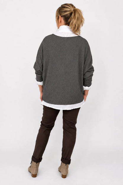 Cotton Fine Knit Two In One Mira Top - Cocoa