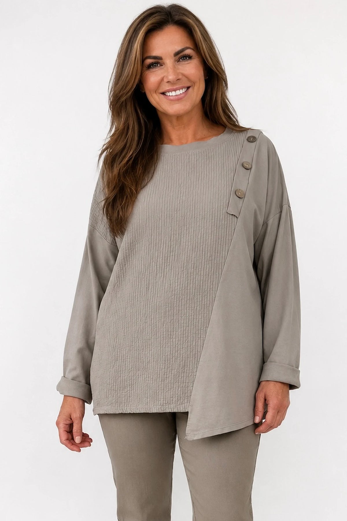 Cotton Button Detail Ezra Top - Mocha