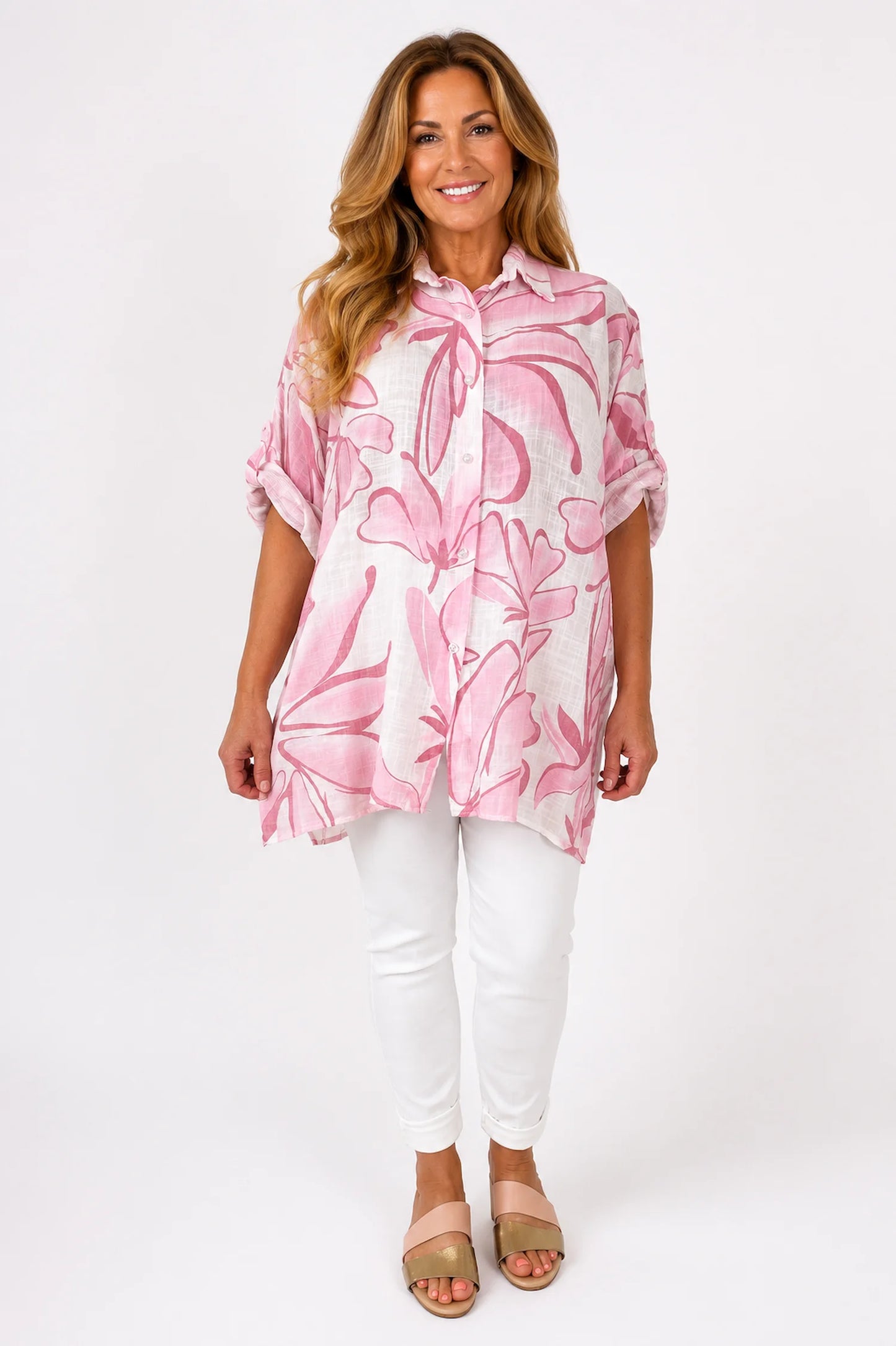 Pure Cotton Button Sleeve Milano Button Shirt - Summer Pink