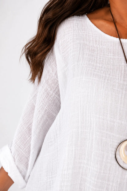 Cotton Fully Lined Isabel Necklace Batwing Top - White