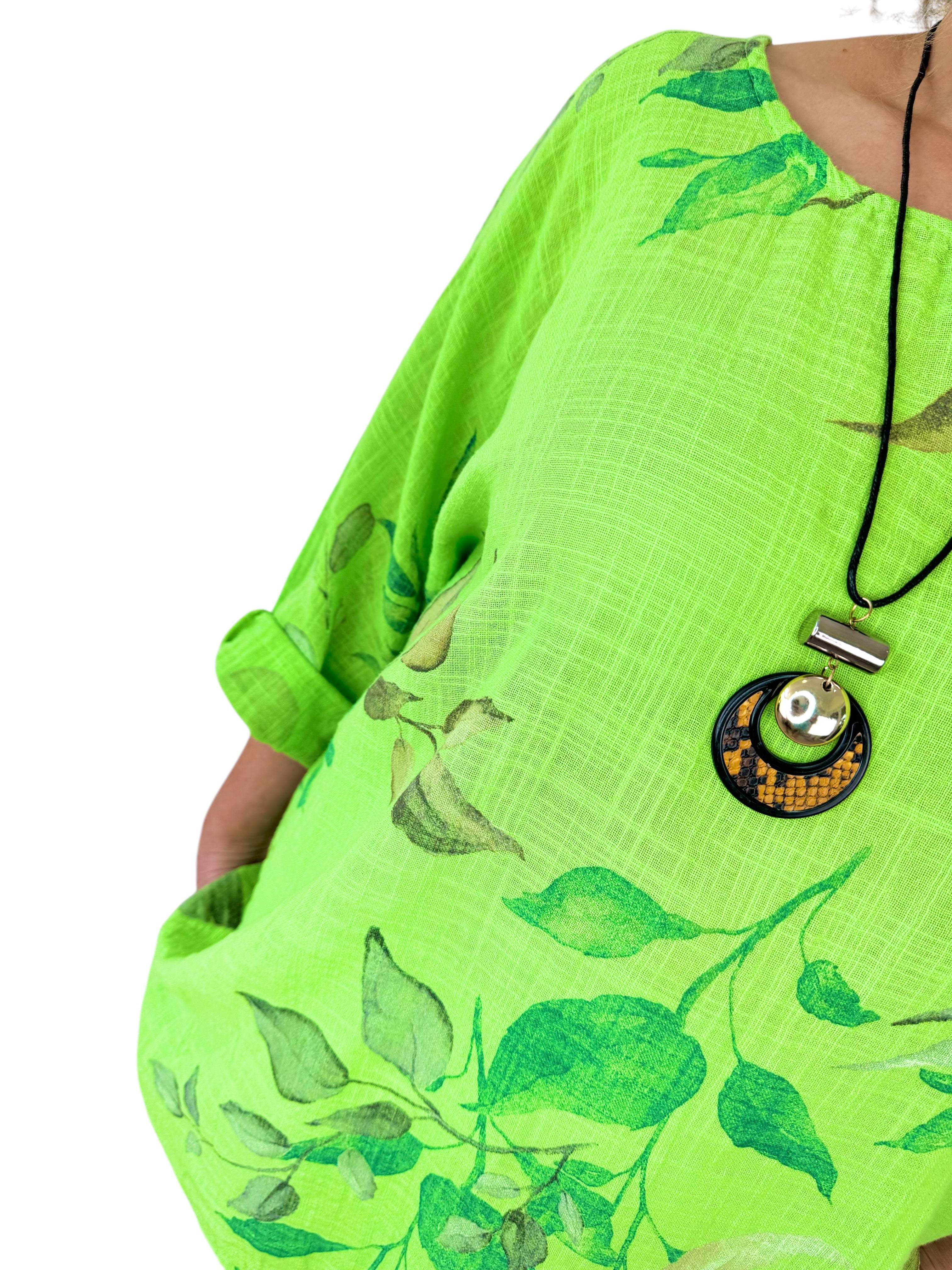 Pure Cotton Carla Necklace Top - Apple Green