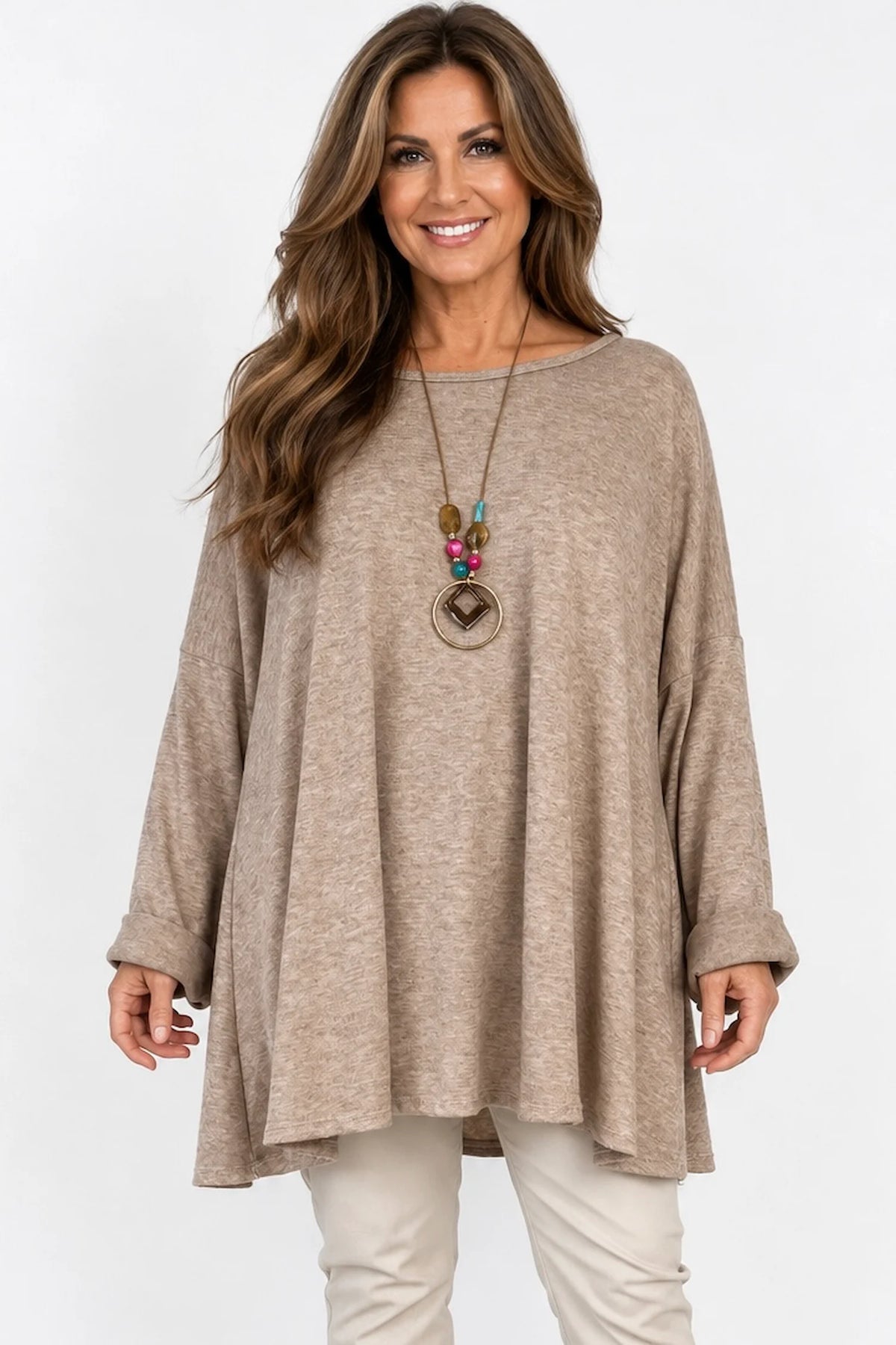 Fine Knit Como Necklace Top - Fleck Mocha