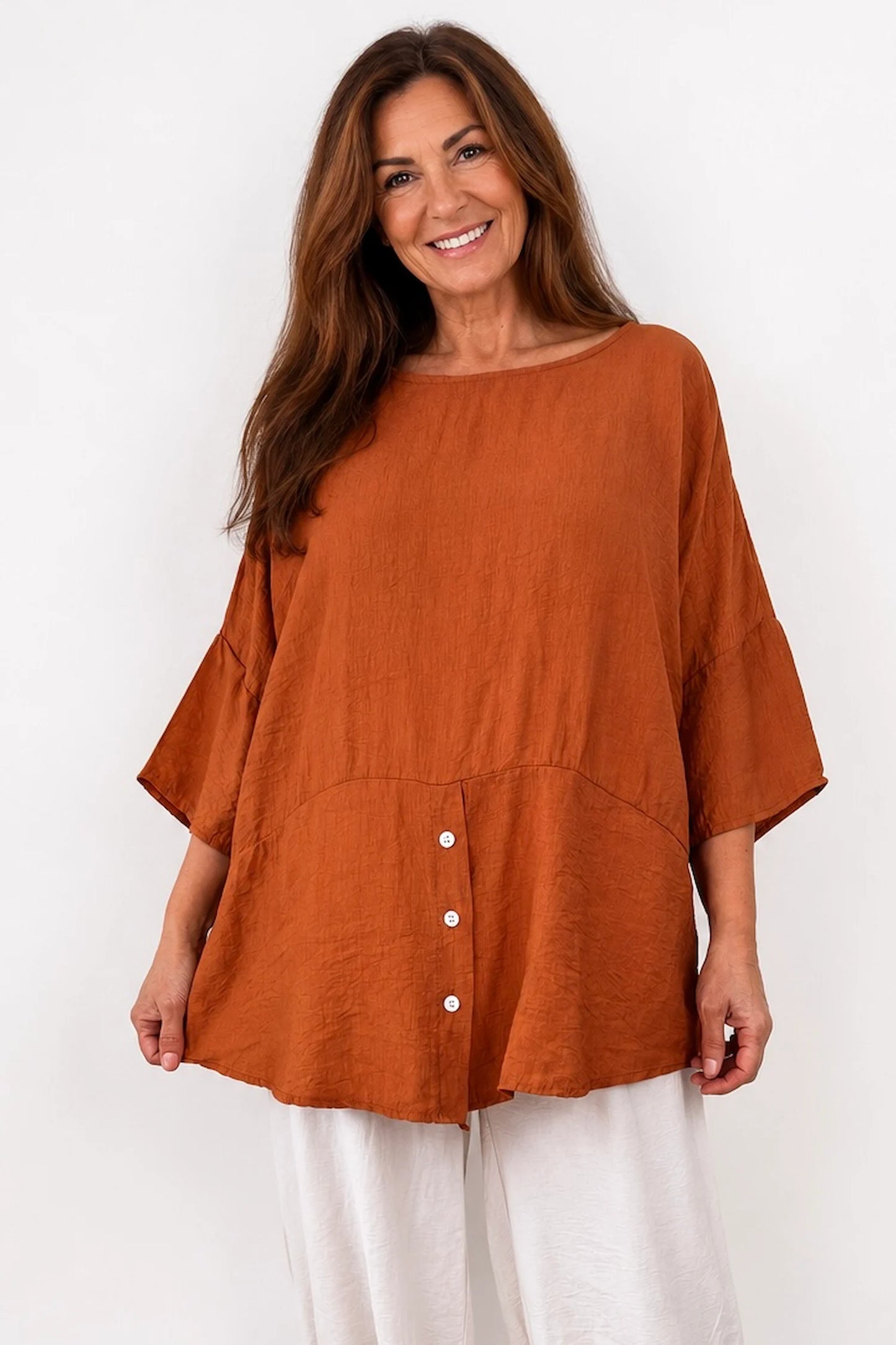 Button Detail Florence Top - Spice Terracotta