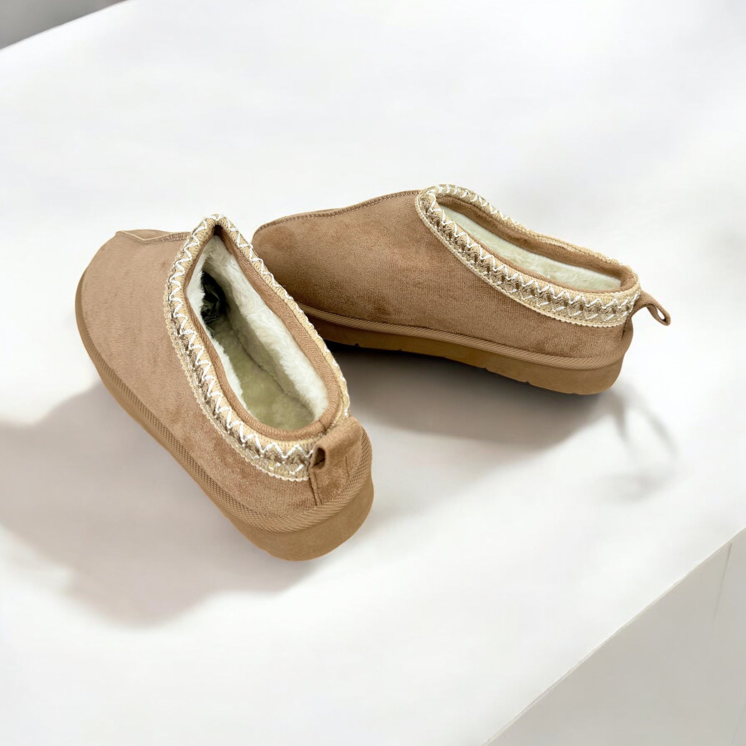 Faux Suede Fur Slip On Mule Aztec Detail Alexi Shoe AW24 - Latte