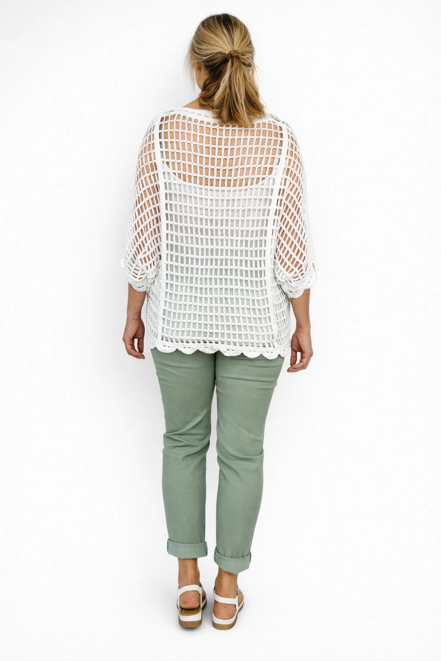 Pure Cotton Embroidered Flower Esme Batwing Crochet - White