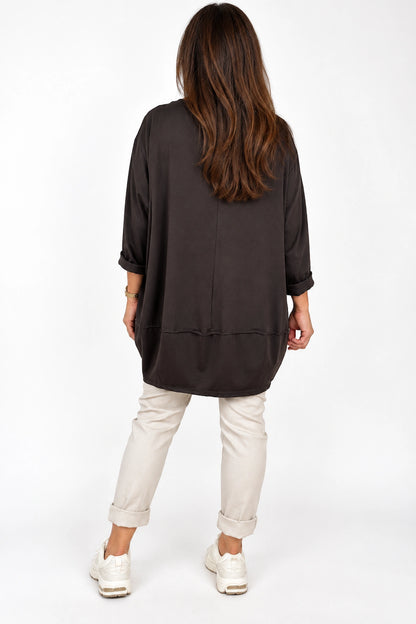 Cotton Button Side Maya Top - Chocolate