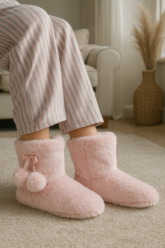 Cosy Memory Foam Inner Sole Faux Fur Lined Dr Lightfoot Slipper Boots - Snuggle Rose