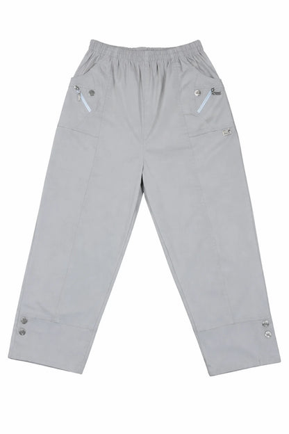 Cotton Double Zipped Pocket Cherry Berry Pants - Beige