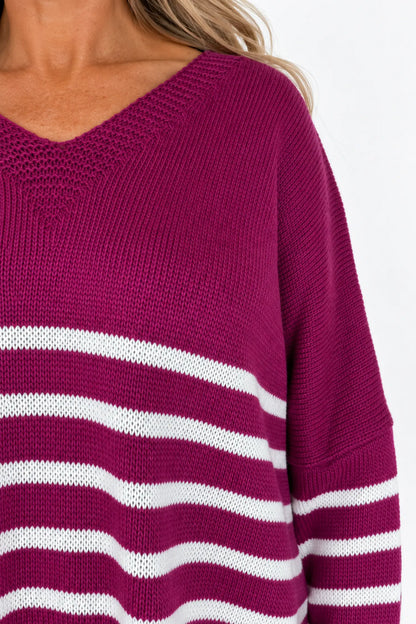 Wool Mix Stripped Diana Top - Electric Purple