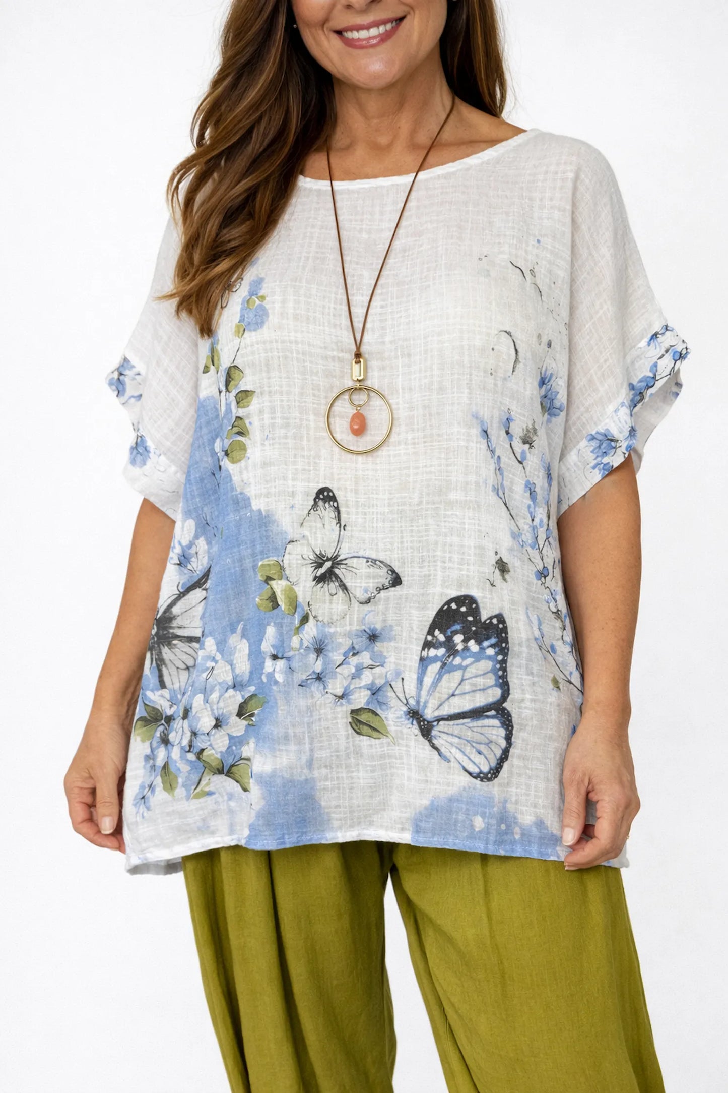 Pure Cotton Floria Butterfly Necklace Top - White