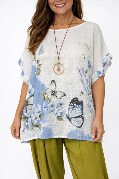 Pure Cotton Floria Butterfly Necklace Top - White