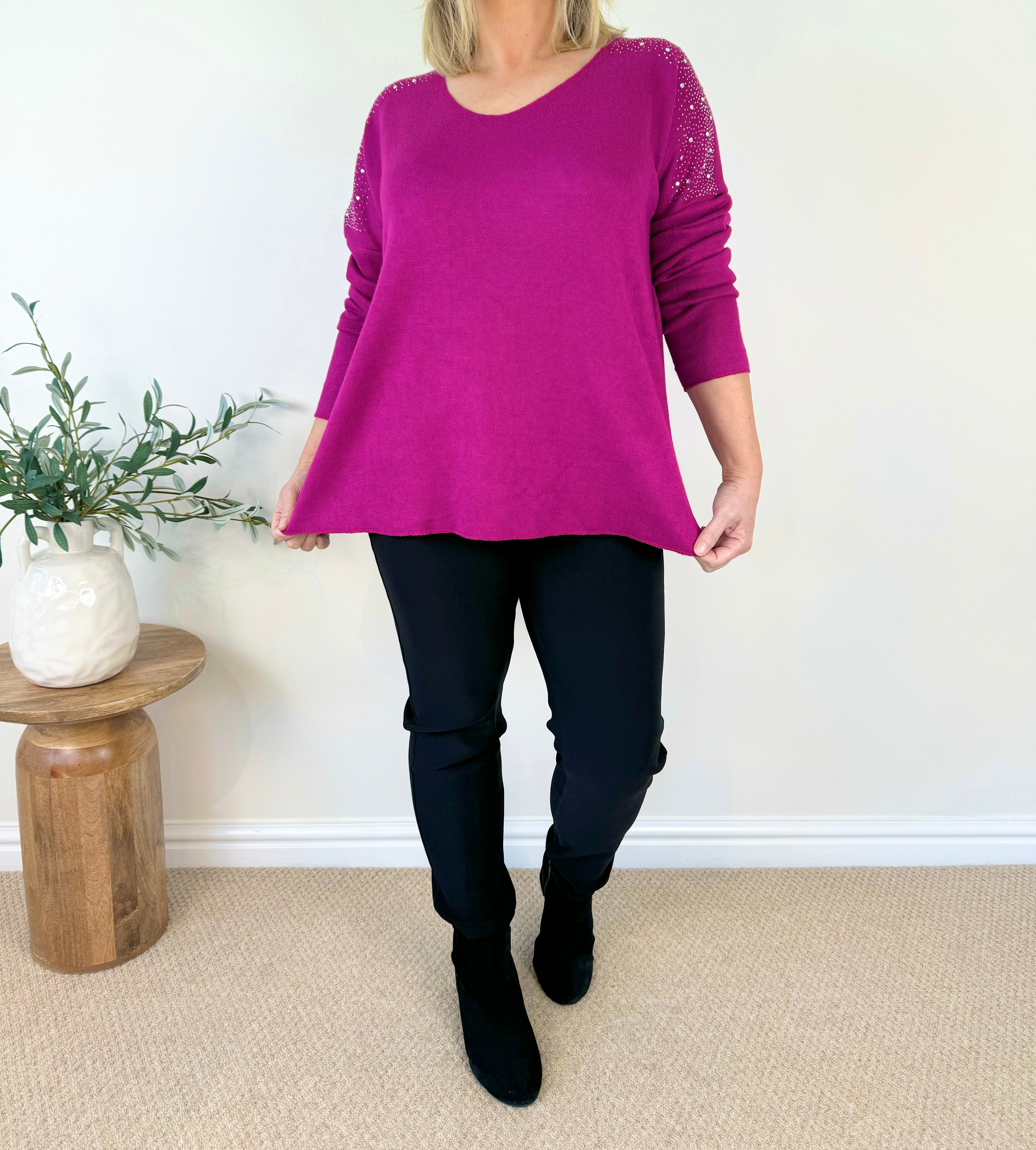 Diamanté Sleeve Soft Knit Nina Top AW24