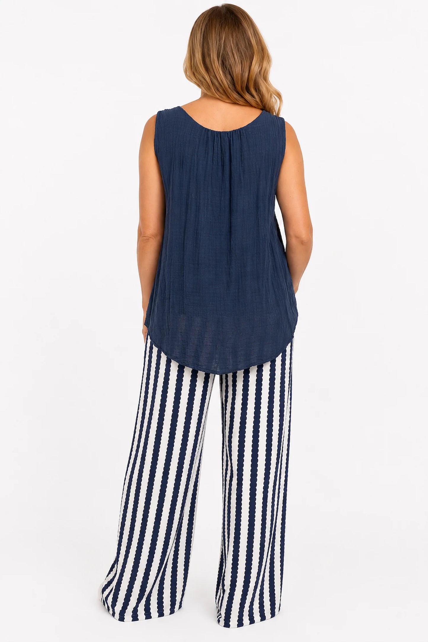 Double Pocket Cassia Belted Stripe Trousers - Navy/White