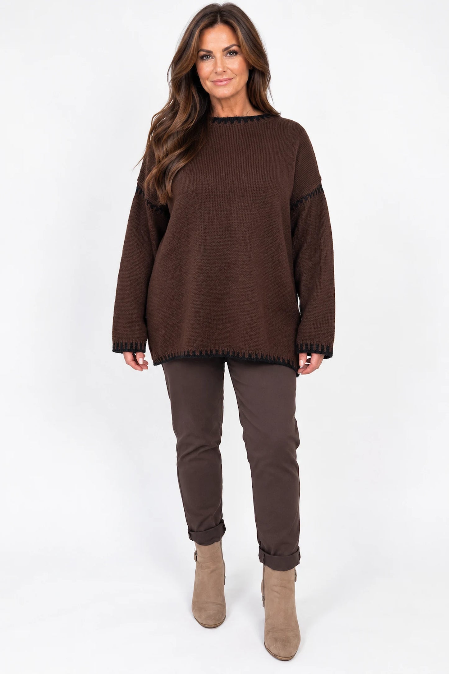 Wool Mix Veronica Lightweight Knit Jumper - Chocolate