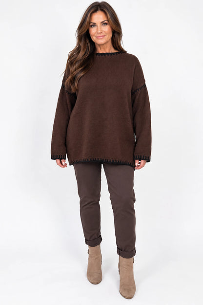 Wool Mix Veronica Lightweight Knit Jumper - Chocolate