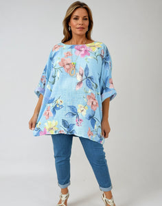 Pure Cotton Carla Flower Necklace Top - Baby Blue