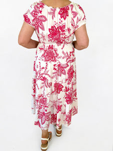 Button Detail Primera Stretch Dress - Red