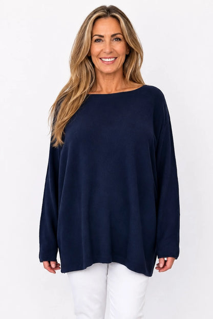 Wool Mix Seam Sleeve Venice Jumper - Navy