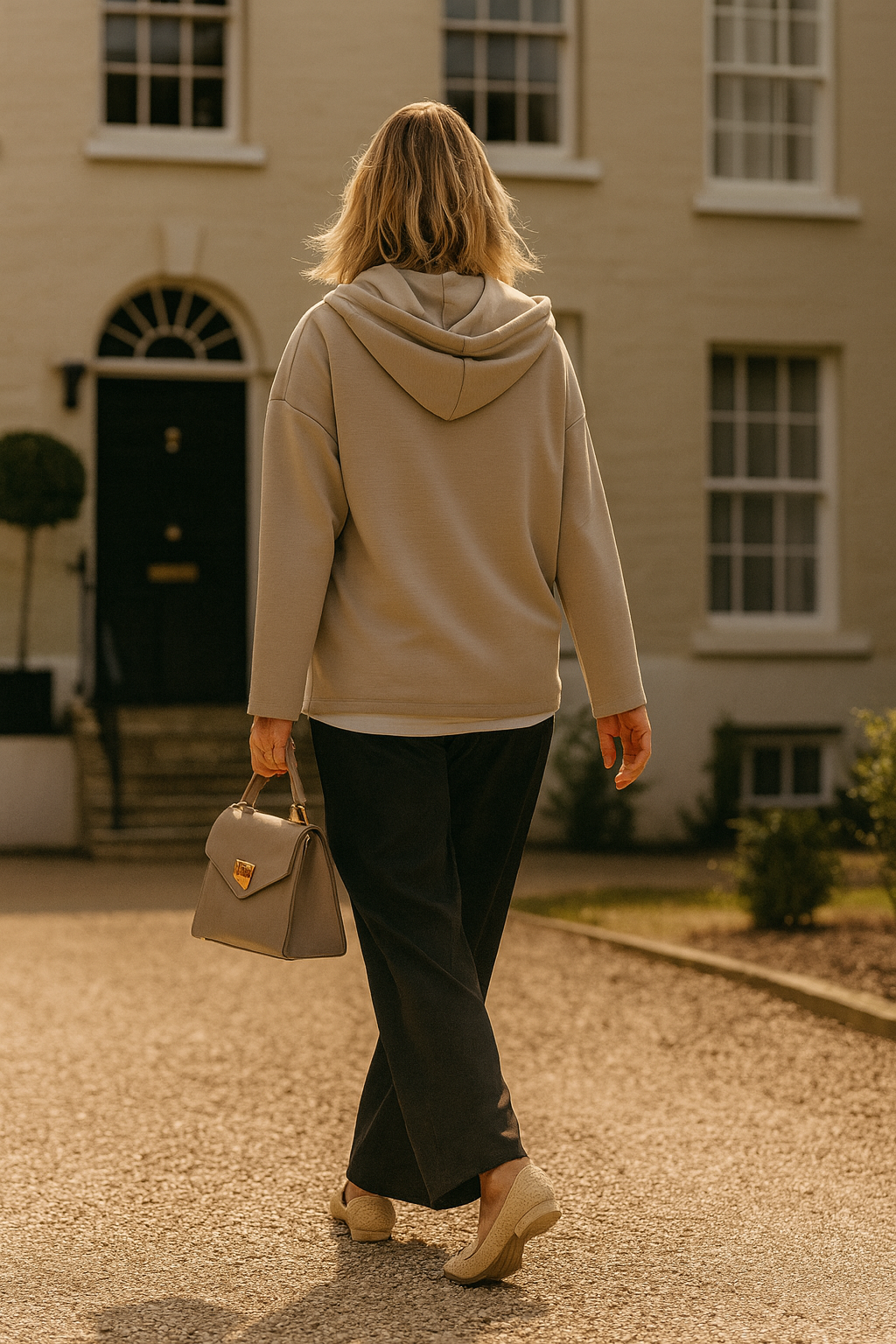 Double Pocket Tie Bottom Detail Zipped Hooded Madeleine Jacket - Beige