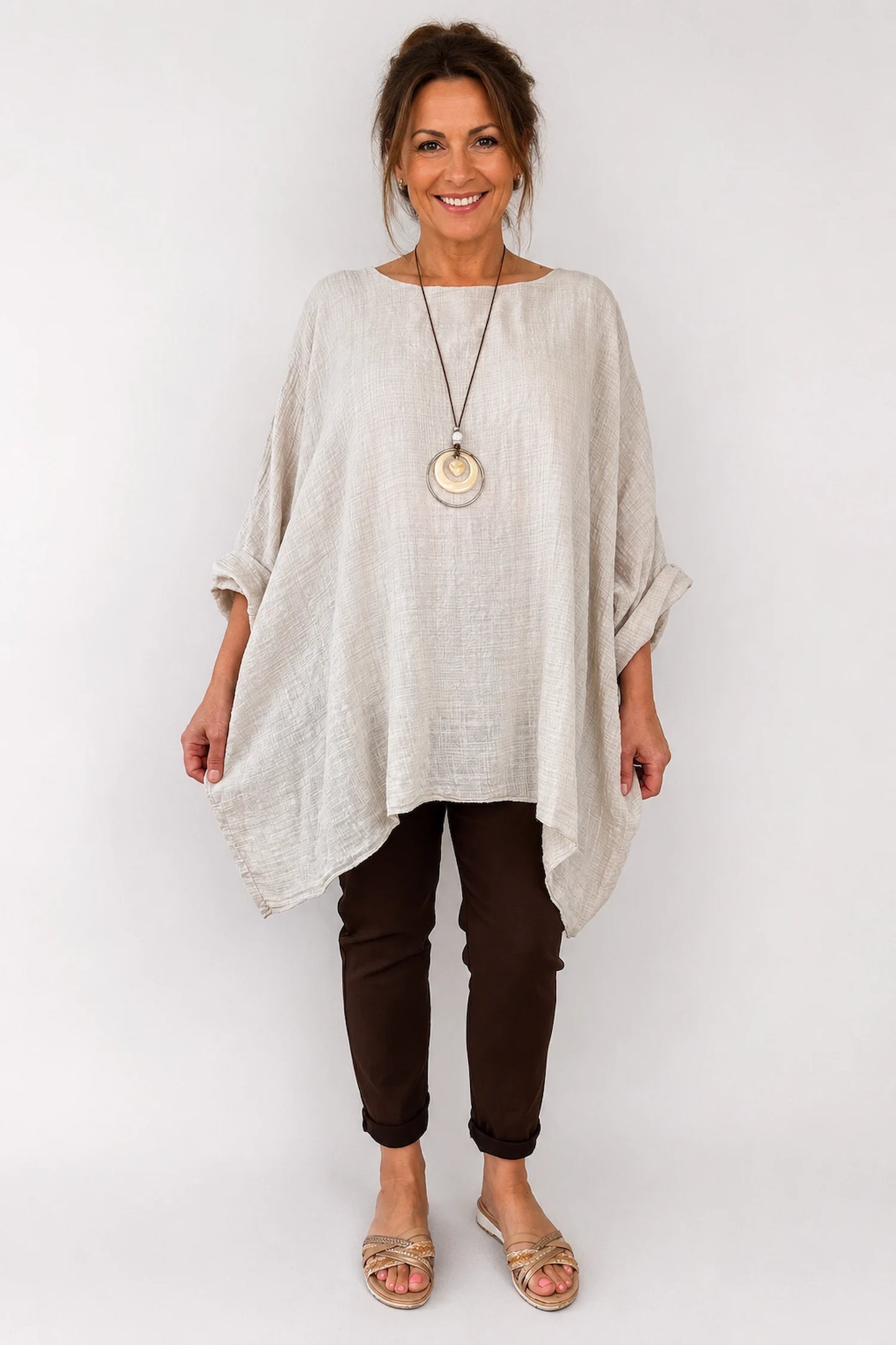 Cotton Fully Lined Isabel Necklace Batwing Top - Stone