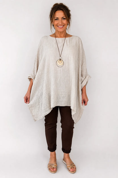 Cotton Fully Lined Isabel Necklace Batwing Top - Stone