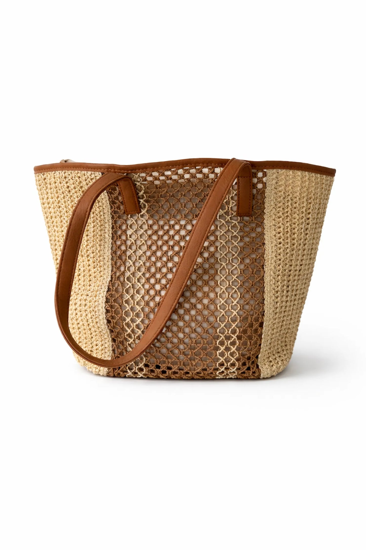Milan Woven Double Faux Leather Strap Tote Bag