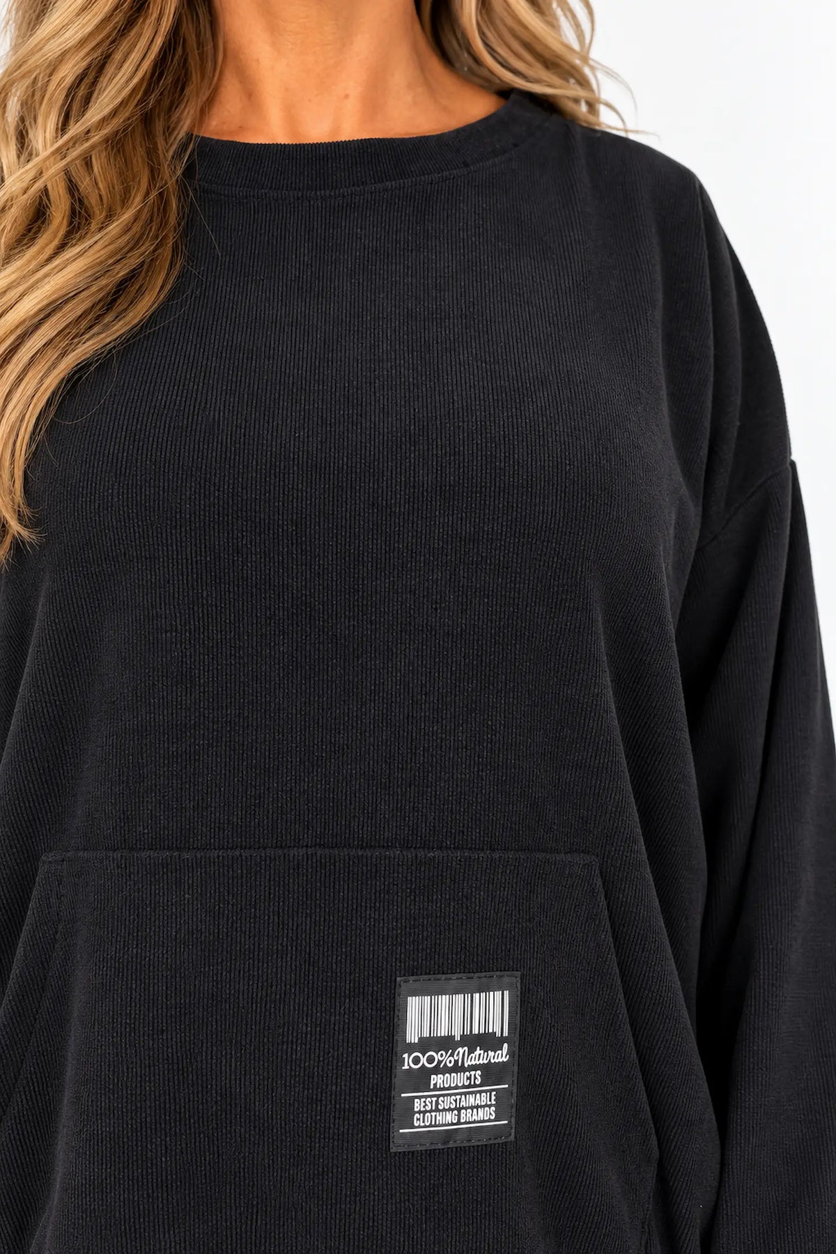 Needlecord Double Pocket Badge Detail Ravia Top - Black