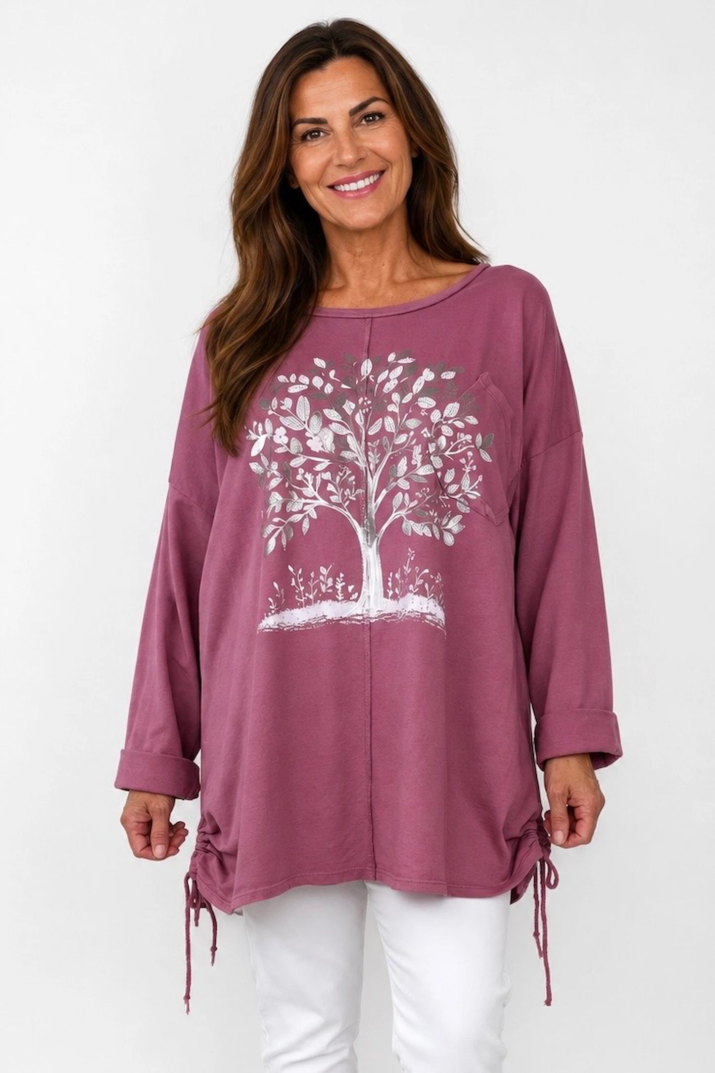 Cotton Diamanté Florence Tree Pocket Detail Tied Side Top - Raspberry Ripple