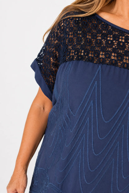 Crochet Detail Embroidery Anglaise Hem Francis Top - Navy