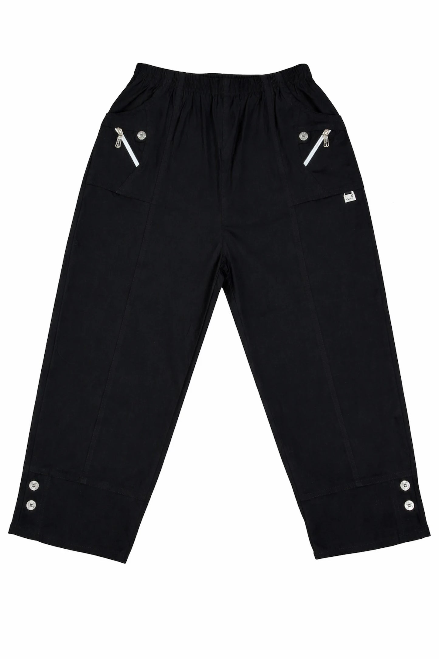 Cotton Double Zipped Pocket Cherry Berry Pants - Black