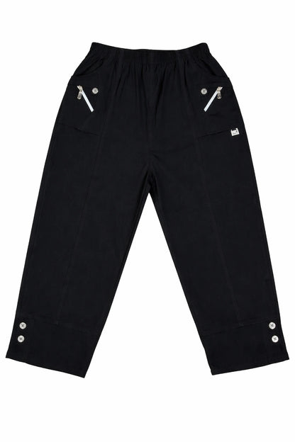 Cotton Double Zipped Pocket Cherry Berry Pants - Black