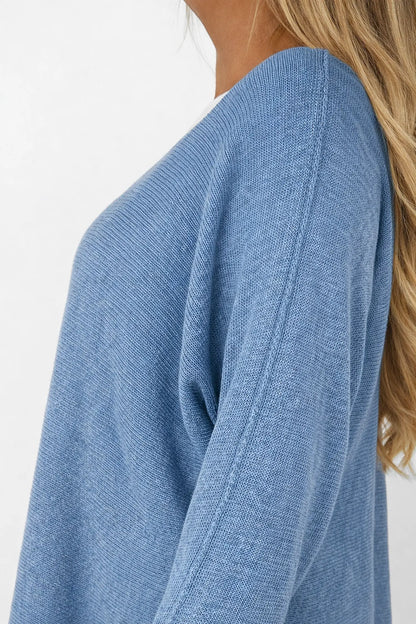 Cotton Seam Sleeve Vittoria Spring Knit Top - Denim