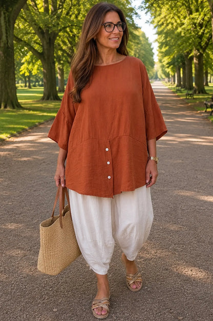 Button Detail Florence Top - Spice Terracotta