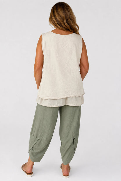 Pure Cotton Fully Lined Embroidery Anglaise Missi Vest - Beige