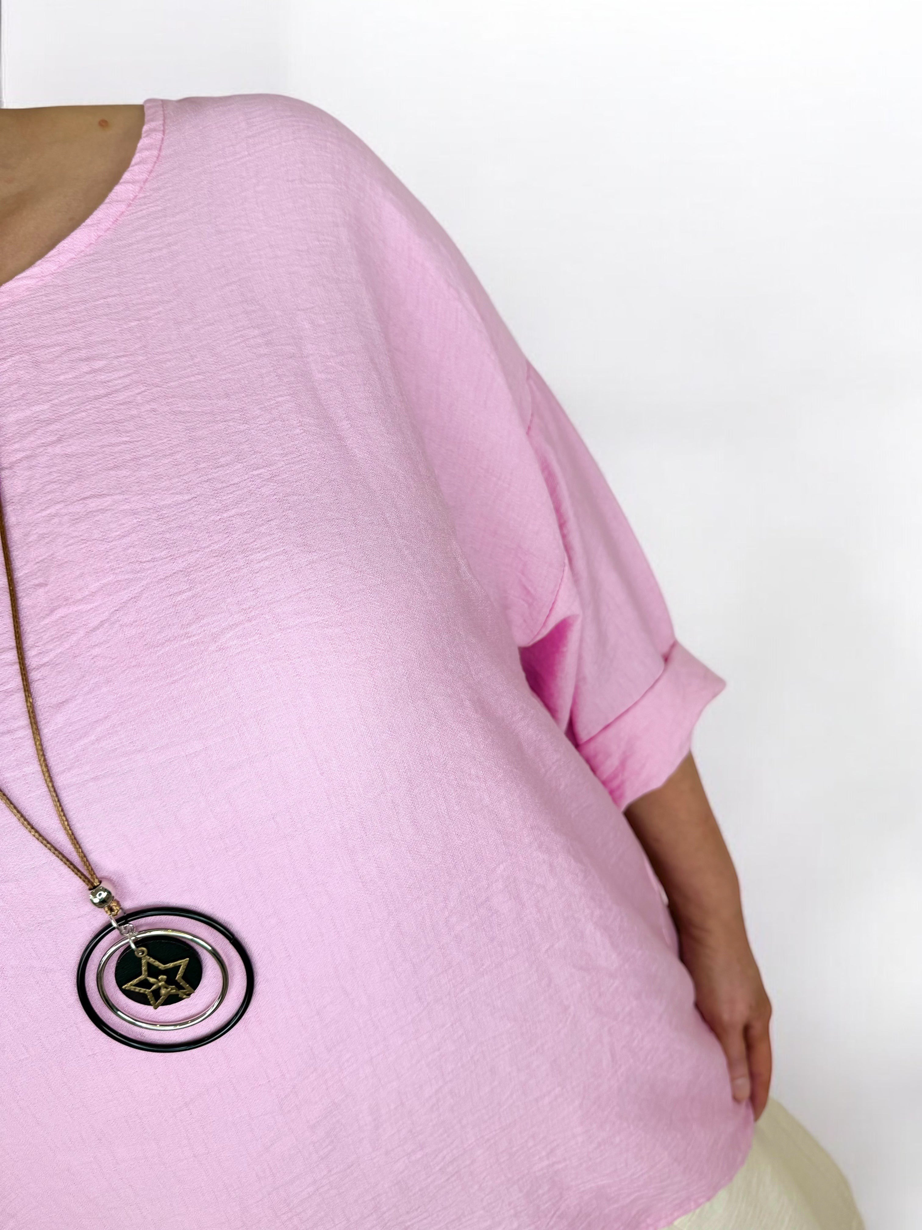 High Low Valentina Necklace Top - Baby Pink