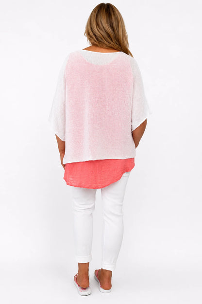 Cotton Seam Sleave Knit Batwing Jude Top - White