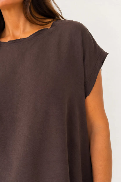 Sara Lightweight Flow Cap Sleeve Top - Chocolate