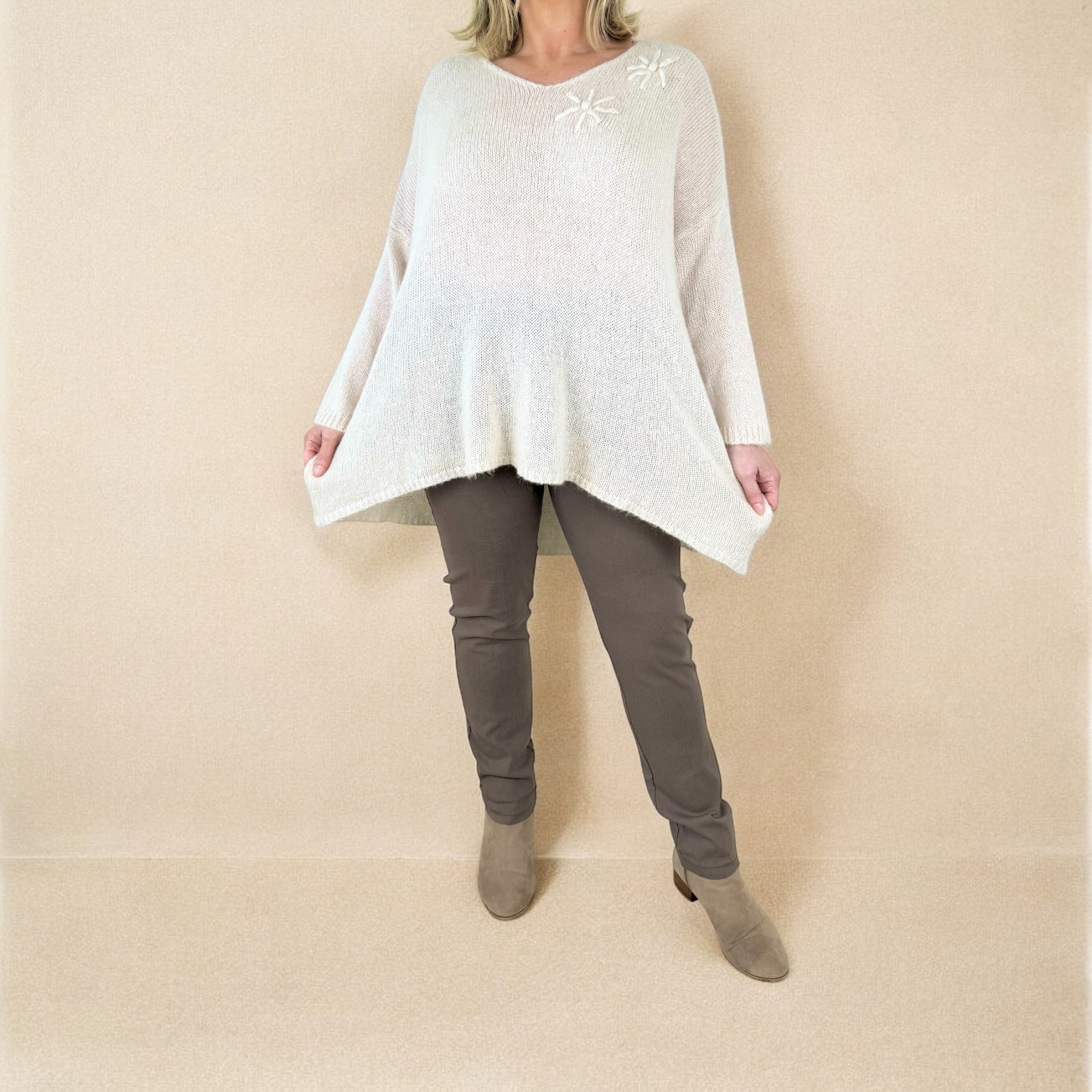 Premium Knit Wool Mix Frost Jumper AW24 - Cream