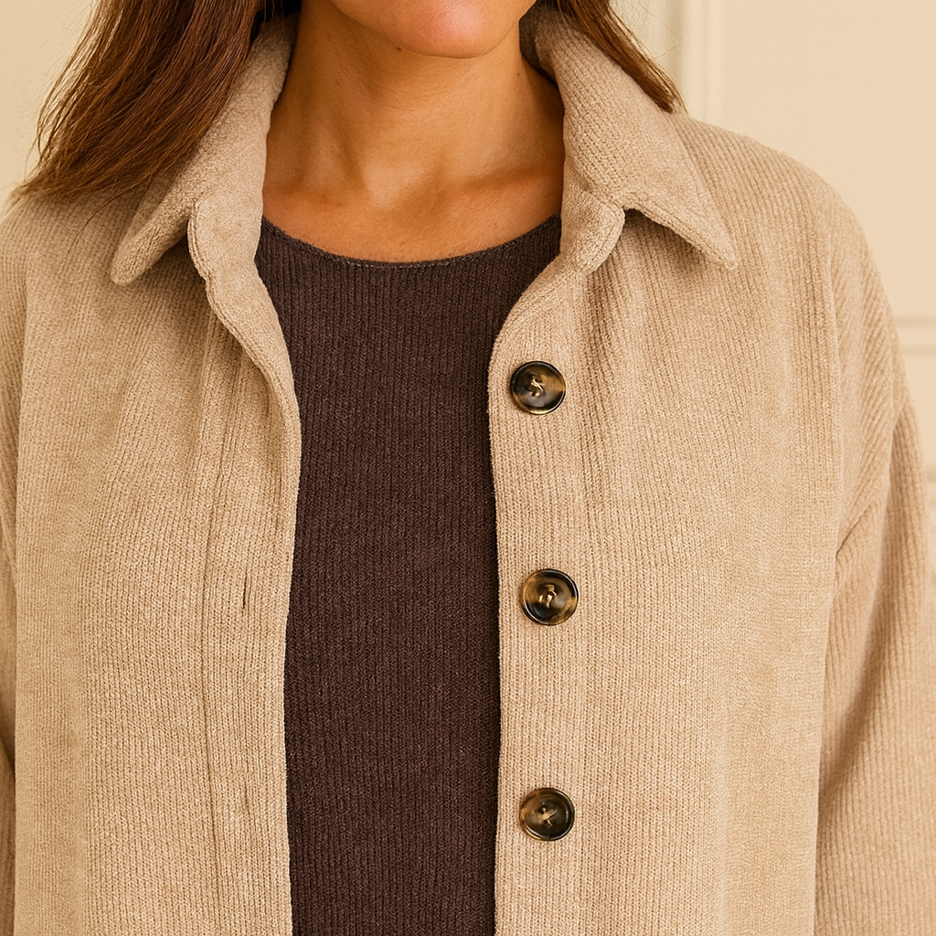 Chenille Arrivia Button Shacket - Beige