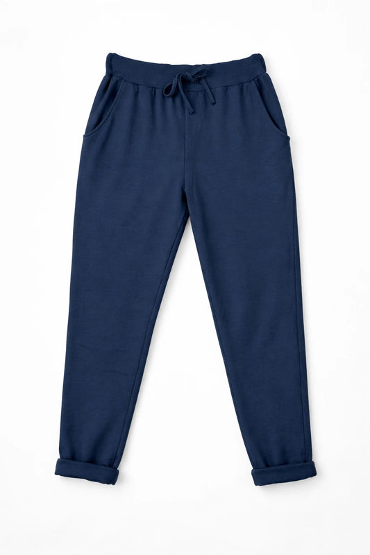 Cotton Elasticated Waist Drawstring Double Pocket Italia Joggers - Navy