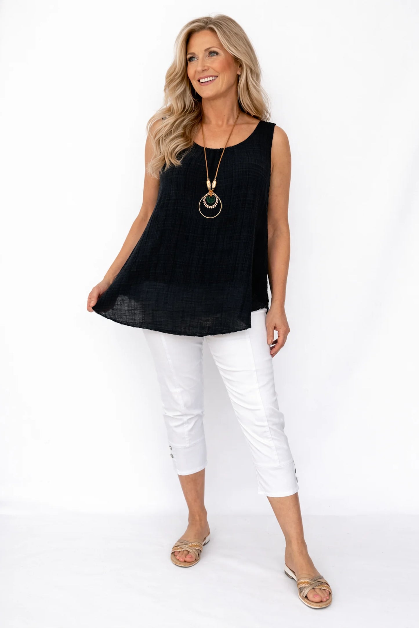 Fully Lined Cotton Italia Necklace Vest - Black