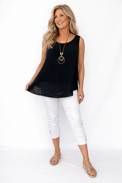 Fully Lined Cotton Italia Necklace Vest - Black