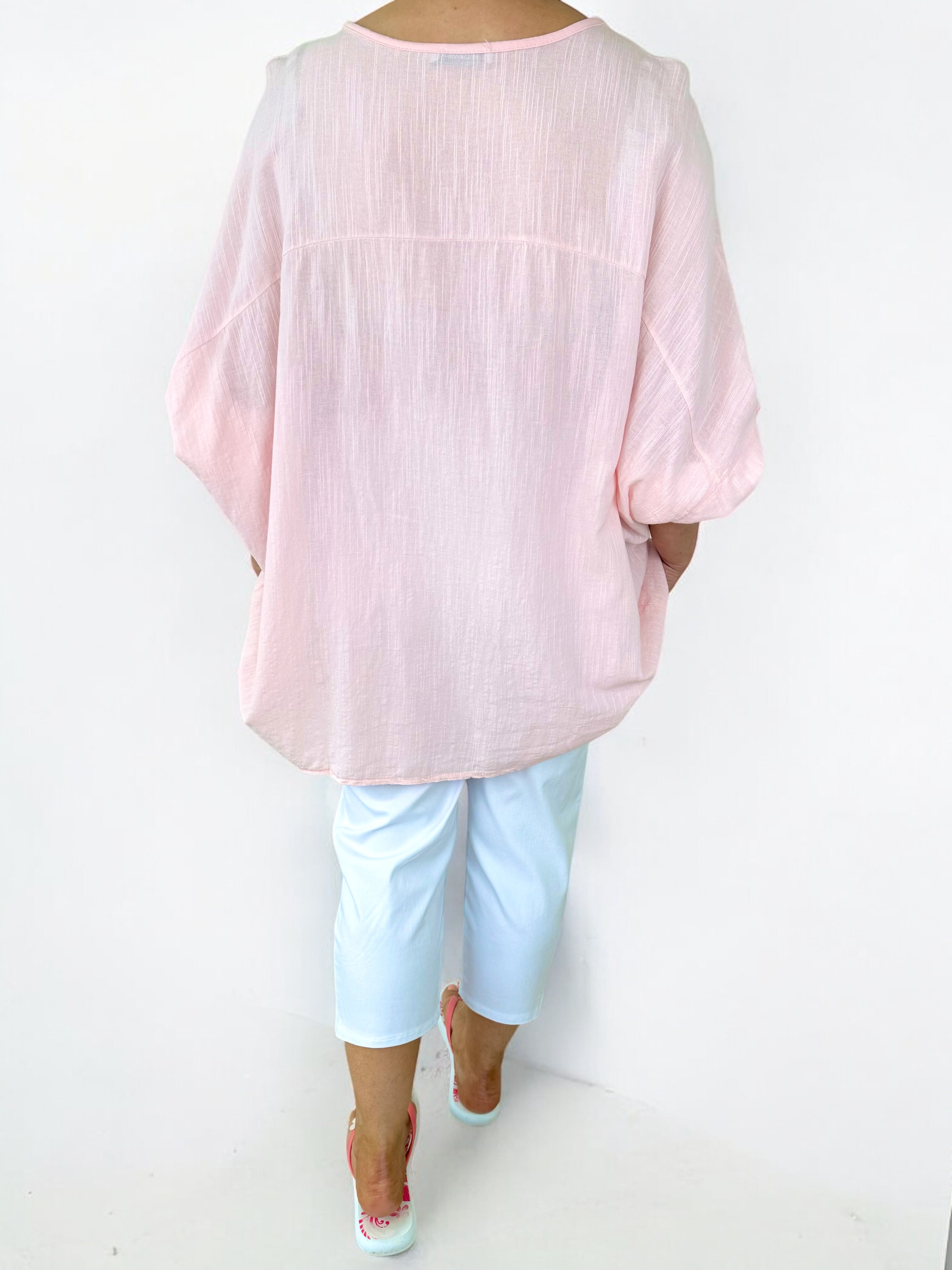 Cotton Sparkle Star Siana Button Sleeve Batwing Top - Baby Pink