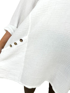 Pure Bubble Cotton Double Button Pocket Telia Necklace Top - White