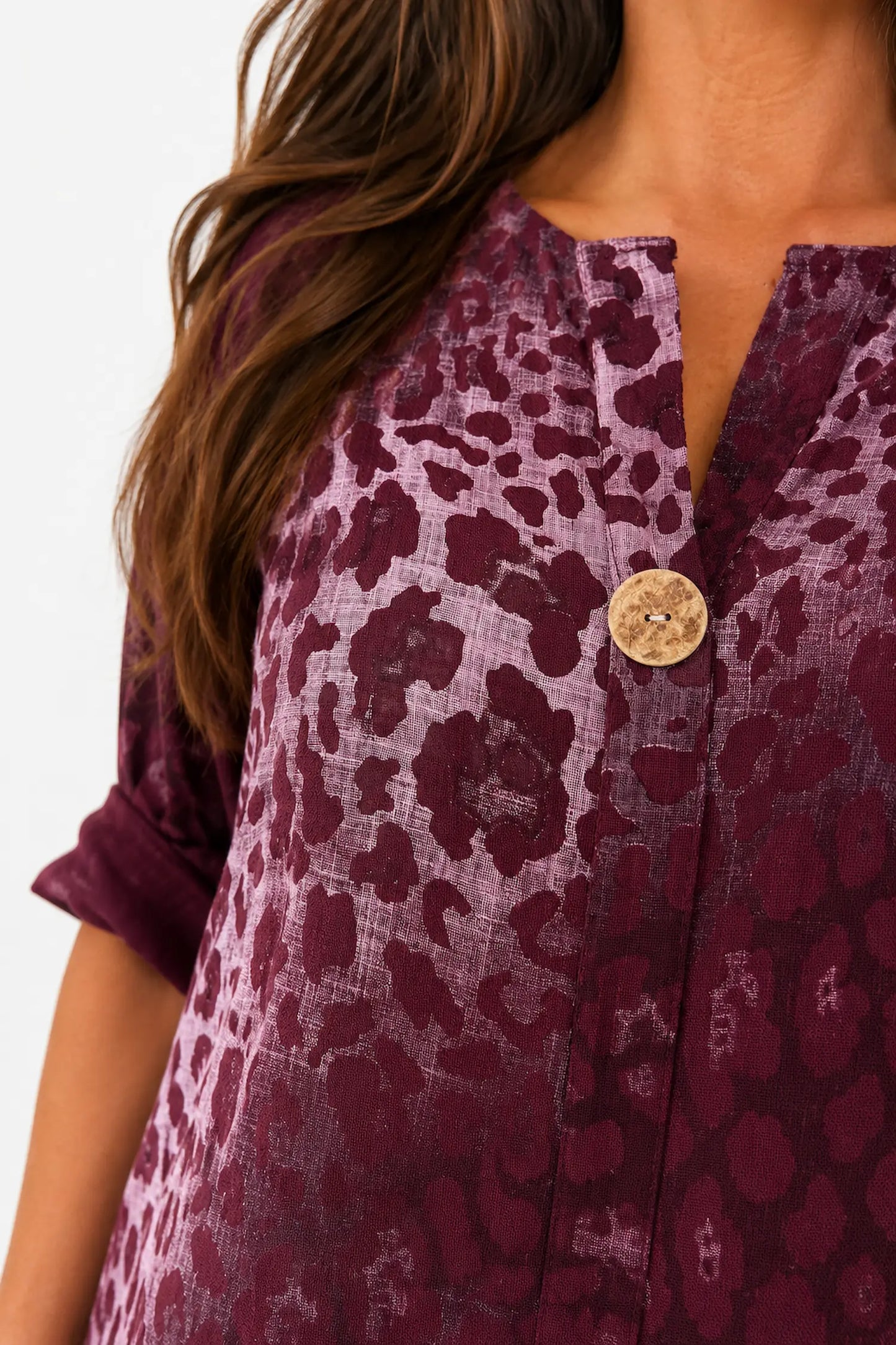 Pure Cotton Leopard Felicity One Button Shirt - Grape