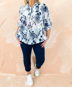 Pure Cotton Button Sleeve Ivy Shirt - White