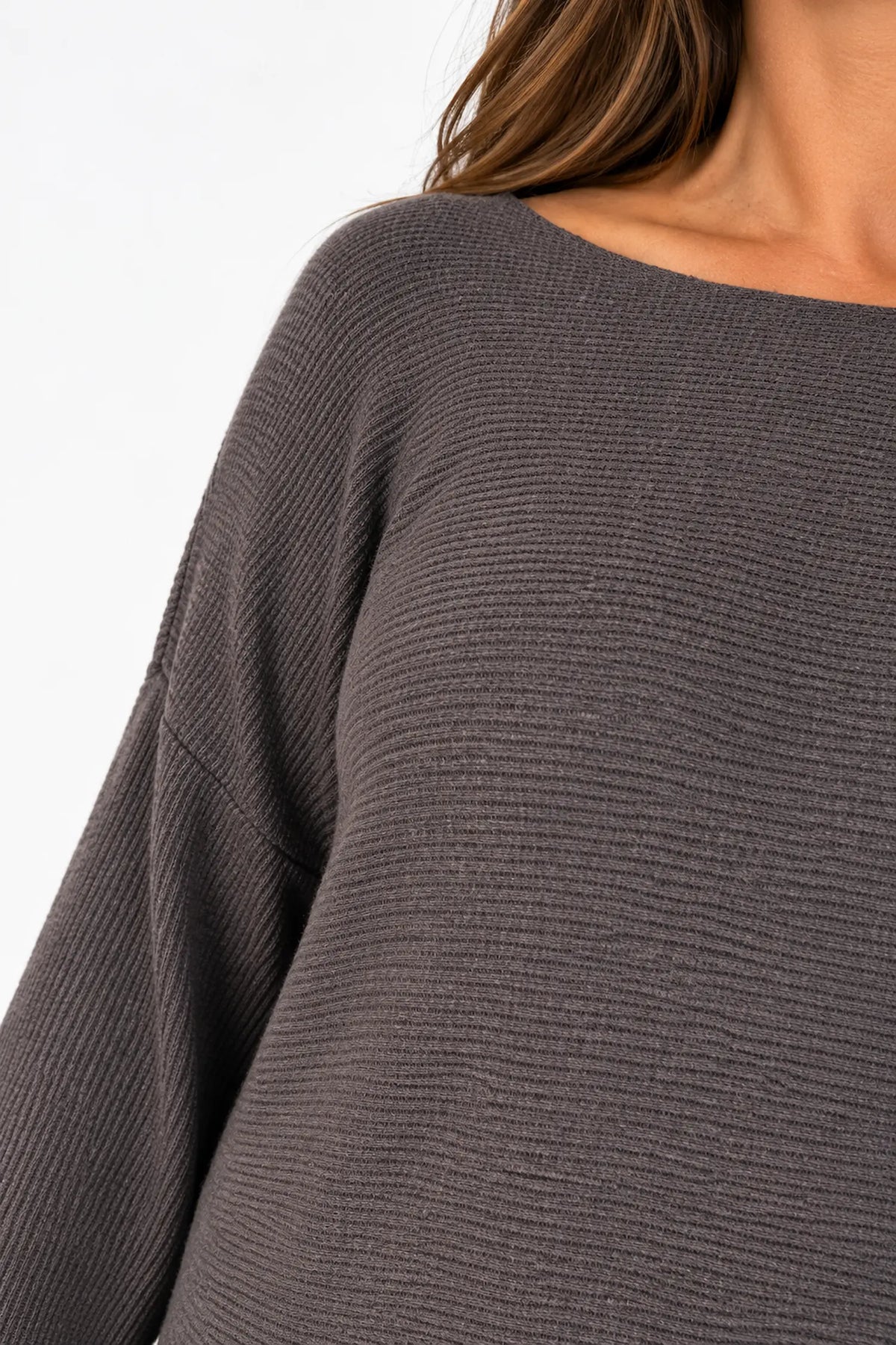 Wool Mix Ribbed Knit Porto Top - Chocolate
