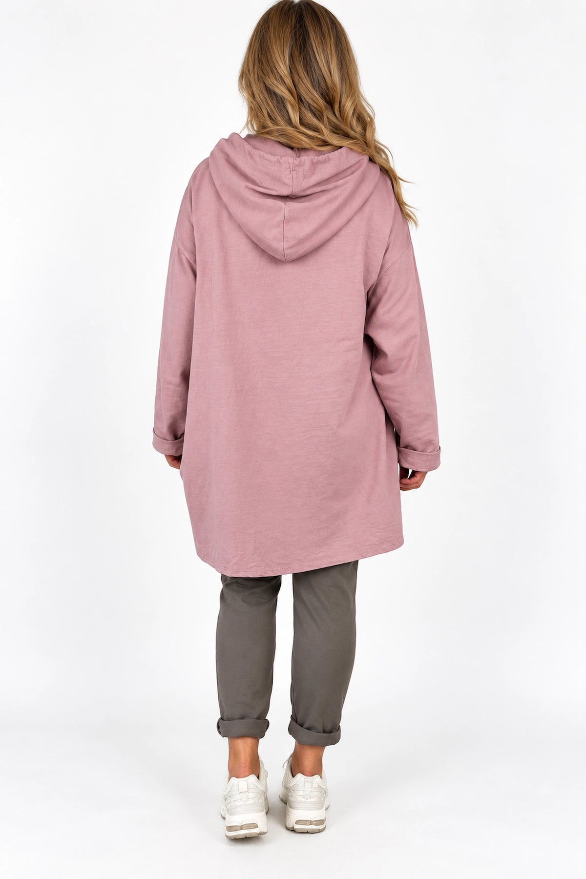 Cotton Sequin Heart Veronica Hoodie - Rosewood Pink