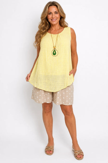 Double Pocket Elasticated Waist Lightweight Flow Sasilia Polka Dot Shorts - Beige