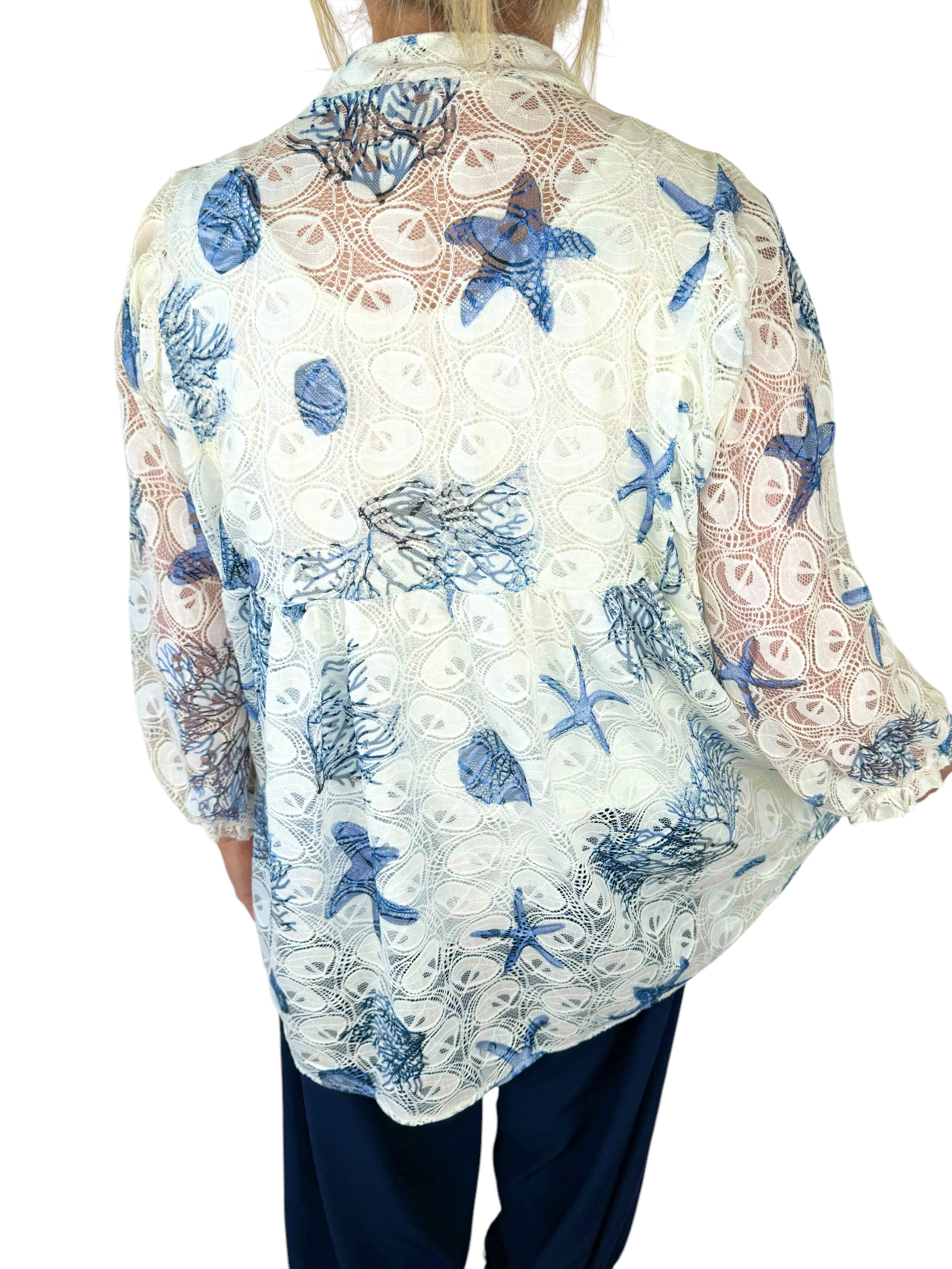 Embroidery Anglaise Crochet Berela Batwing Shirt - Navy